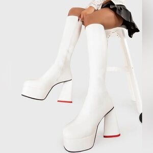 White Wide Calf  Platform Boots
